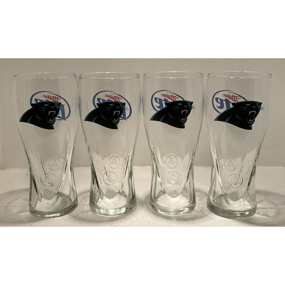 Vintage Carolina Panthers Miller Light Pilsner Beer Glasses Set Of 4, EUC.